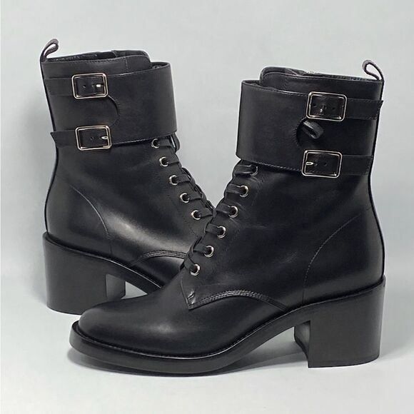 GIANVITO ROSSI Lagarde Calf Leather Side-Zip Combat Booties size 38 - Picture 8 of 12